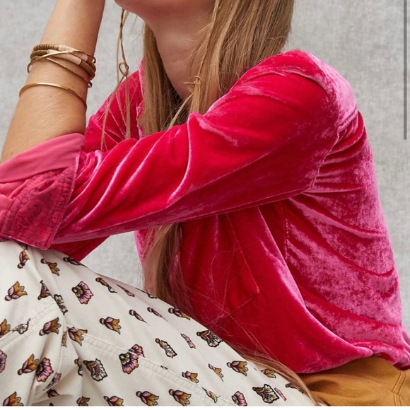 Pilcro Mara Relaxed Velvet Hip Boho Buttondown Brand New Size 4 Small - Picture 3 of 14